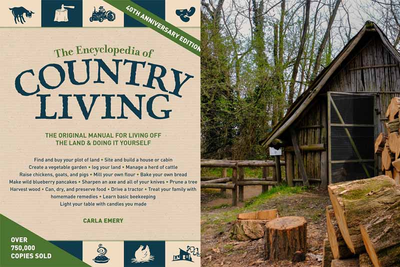 乡村生活百科全书的封面和乡村生活场景的拼贴照片。