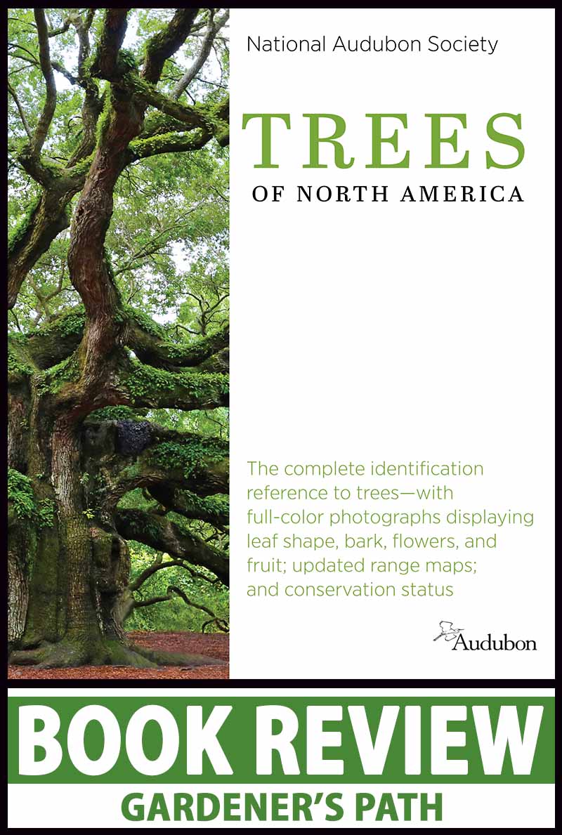 近距离垂直图像的封面的国家奥杜邦树的北美书封面。框架的底部是绿色和白色的印刷文字。